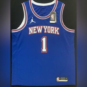 NWT Jordan Obi Toppin New York Knicks #1 Blue Statement Swingman Jersey 52 XL